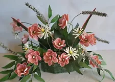 Large Shell Art Vintage Flower Bouquet Handmade From Seashells Pink & White Nice