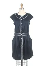 SAMPLE SALE S FROCK SHOP Navy Blue Sailor Dress White Satin Piping & Pockets NEW