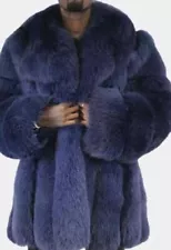 Navy Blue Real Fox Fur Coat All Sizes Pre Sale