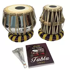 Satnam Bayan Hand Crafted Tabla Drum Set for Beginners w/Music Book - Steel