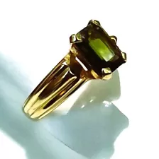 Estate Designer SBT 14K Yellow Gold 6ct. Dark Green Tourmaline Ring 3.78 gr Sz 8