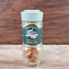 Vintage Schilling Spice Crystallized Ginger Glass Jar Green Lid collectible