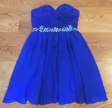 MASQUERADE ð Royal Blue Beaded Fancy Tulle Strapless Party Grad Hoco Dress 3-4