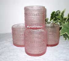 Pink Hobnail Drinking Glasses Set of 4 Rocks Cocktail - HALO Glass