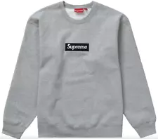 NEW Supreme Box Logo Crewneck Heather Grey Dark Pine Pale Yellow Medium FW22