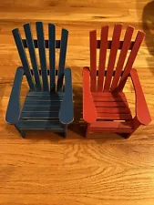 Two Adirondack Beach Chairs Wood Blue and Red For 12 - 18” Inch Dolls