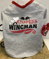 Pugs and Kisses Dog clothes size small. Grey Cupid’s Wingman shirt .