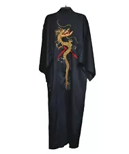 Vintage ICHIBAN Navy Embroidered Dragon Mens Kimono Robe Made In Japan XL