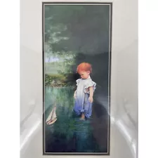 Mitchell Tolle Watercolor Matted Print Redheaded Girl with Toy Sailboat NEW