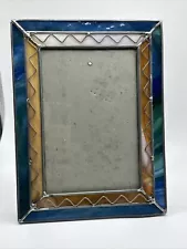 Handmade Stained Glass Picture Frame 5” By 7” Blue Brown