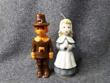 Vintage Pair Unused 5.5" THANKSGIVING NOVELTY CANDLES, Pilgrim & Wife, Gurley