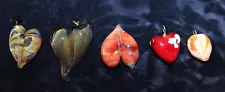 Lot Of 5 Unique Hand Blown Art Glass Pendants Hearts