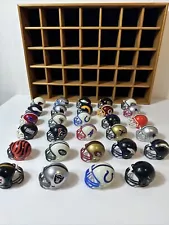 Riddell Pocket Pro 29 NFL Mini Helmet Collection w/ Wood Display Case Incomplete