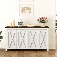 55'' Farmhouse Sideboard Buffet Storage Cabinet with Adjustable Shelves 4 Doors