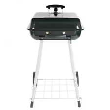 17.5" Square Steel Charcoal Grill with Wheels, for Outdoor Camping BBQ, Black