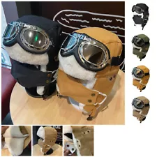 Vintage Aviator Hat and Goggles Costume Accessories Faux Fur Ear Flaps Pilot