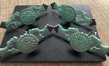 Metal Lot Of 4 Dresser/Cabinet Drawer Pulls/Handles Shabby Patina Green Distress