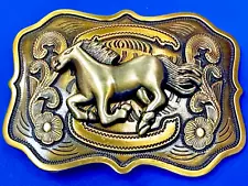 Running Horse Mustang Award Trophy Style LARGE Framed Rodeo Cowboys Belt Buckle