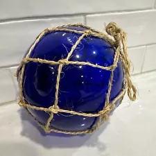 Glass Fishing Netted Float Nautical Ball 6” Deep Cobalt Blue beach décor