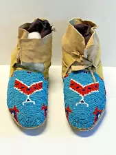 Native American Indian Moccasins; Montana; Beaded; 1890s to 1920s; ---SALE!!!