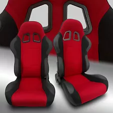 2 x Reclinable Red Pineapple Fabric/PVC Leather Left/Right Racing Car Seats