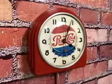 VTG TELECHRON PEPSICOLA SODA-OLD STORE ADVERTISING DINER KITCHEN WALL CLOCK SIGN