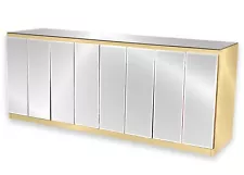 Ello Brass and Beveled Mirrors 4 Door Hollywood Regency Credenza Sideboard