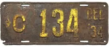 *99 CENT SALE* 1934 Delaware COMMERCIAL License Plate #134 No Reserve