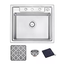 DIRECTUNIT 4-Hole Drop-in Stainless Steel Kitchen Sink Topmount, 25"x22"x9"