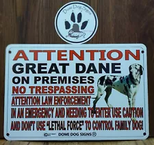 Metal Warning Great Dane Sign For FENCE,Beware Of Dog 8"x12" Guard Dogs USA Made