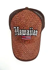 Lauhala Baseball Cap with Hawaiian Flag - Limited Special Edition - Brown