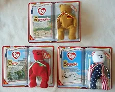 McDONALDS SET OF 3 TEENIE BEANIES TY INTERNATIONAL BEARS II, 2000, NEW IN PKG