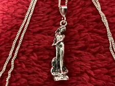 Sterling silver small nude Birth of Venus art statue charm 18” pendant necklace