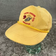 Vintage China Marine Hat Mens Strapback Yellow Rope Cap 80s Made In USA Spellout