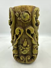 Vintage Hand Carved Harvest Green Pillar Candle 10" German?