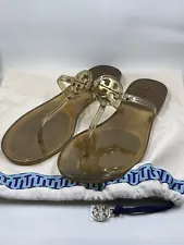 Tory Burch Mini Miller Jelly Gold Logo See Through Clear Sandals Thongs Size 9