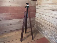 Vintage Antique Wooden Brass Tripod Adjustable