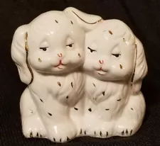 Vintage Puppy Dogs Figurine Porcelain Ceramic White W/Gold Spots Decor China