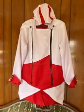 Assassins Creed Red White Cosplay Adult White Red Buttons Hooded Costume