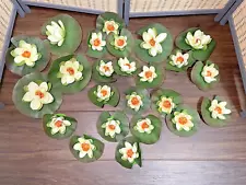 Lot of 24 Floating Foam Faux Lotus Lily Pads for Parties, Decor- Various Sizes