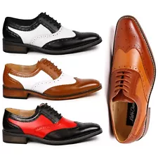 Men's Two Tone Perforated Wing Tip Lace Up Oxford Dress Shoes