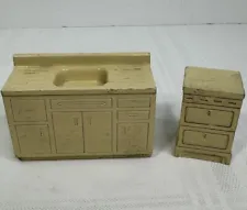 Strombecker Kitchen Cabinets Vintage Wooden Dollhouse Furniture 1950s MCM