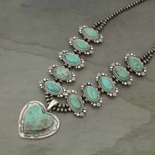 *NWT* Full Squash Blossom Natural Turquoise Necklace-7325300089