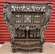 Vintage Syrian Moroccan Hand carved Console Table Wood Mother of Pearl Inlaid