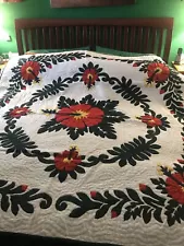 NEW Hawaiian heritage handmade Quilt. Hand Stitched 100% No Machine Use. 80”x80”