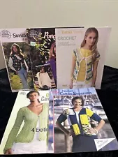 Lot of 5 crochet pattern books for sweaters, ponchos, vests and separates