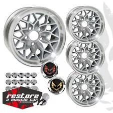 17x9 Silver Snowflake Wheels Pontiac Trans Am Firebird w/Centercaps & Lug Nuts