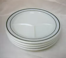 (4) Vintage Pyrex Tableware Corning Green Banded 9.5" Divided Dinner Plates