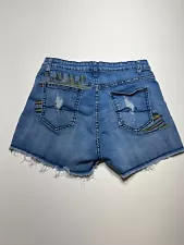 En Crème Denim Shorts Womens Size Large Cut Off Patched Embellished Distressed