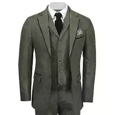 Tweed 3 Piece Suit for Mens Vintage Green Herringbone 1920s Classic Tailored Fit